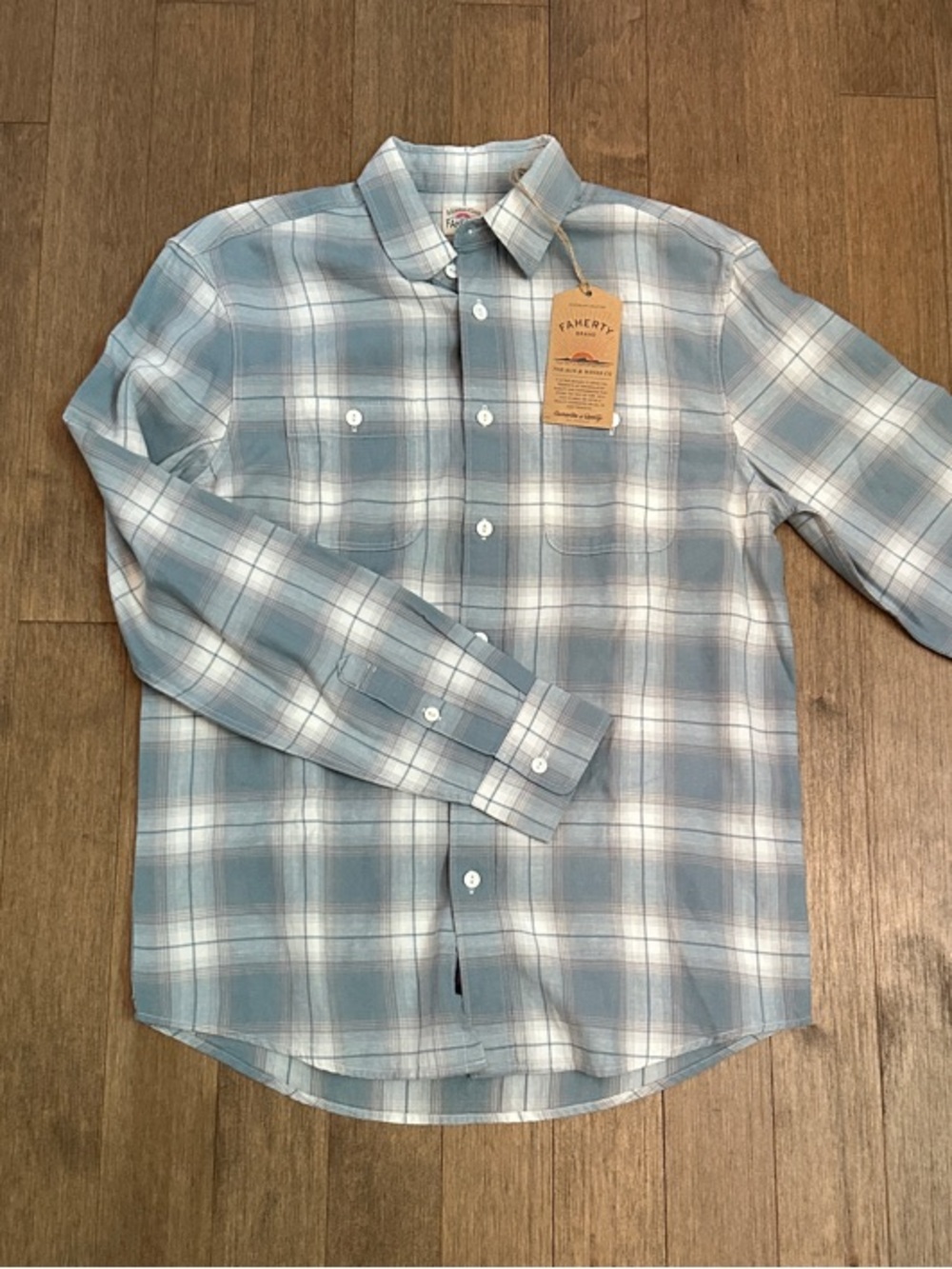 Faherty Light Blue & White Plaid Button-Down Shirt